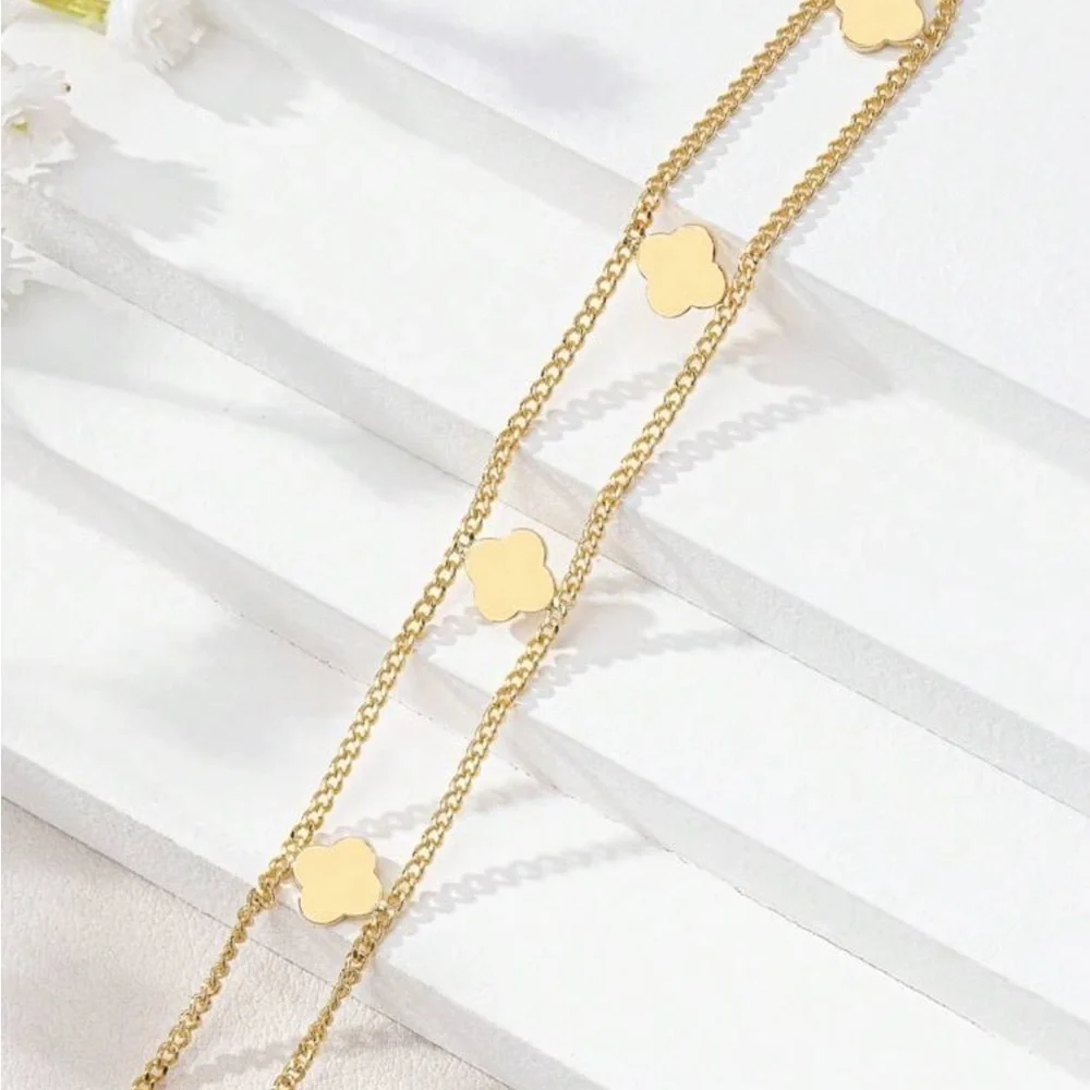 Gold alhambra clover double layered bracelet